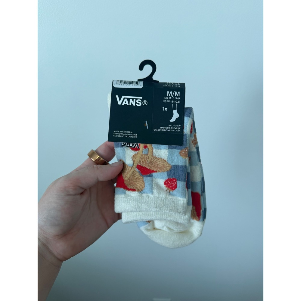 Vans Unisex Half Crew‎ Socks – Checkered Blue with Mushrooms – Medium – NWT